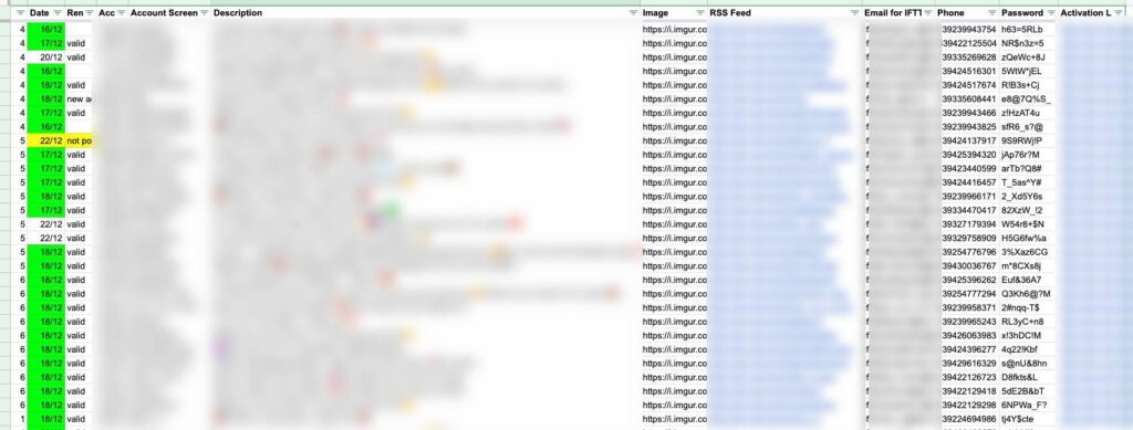 IFTTT accounts management table